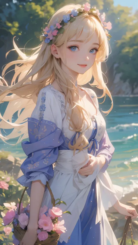 work of art, epic details, ultra detaild, best resolution, blonde, braided hair, ( beautiful nymph ), beautiful and robust wreat...