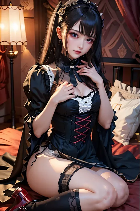 Hard Dark Gothic Makeup、Black dark eyeshadow、sad、Good skin radiance、Dark Gothicメイク、Dark smile、palace、The beauty of fragrance、24-years-old、Expression of intense sexual pleasure、Embarrassed look、Dark Gothic、Highest quality、Expression of sexual pleasure amid ...