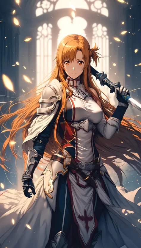 (hews art style:0.7), score_9, score_8_up, score_7_up, score_6_up, uncensored, asuna yuuki from sword art online, orange hair, long hair, orange eyes, fold, BREAK (masterpiece:1.2), best quality, high resolution,(detailed eyes:1.3), perfect lighting, (perf...