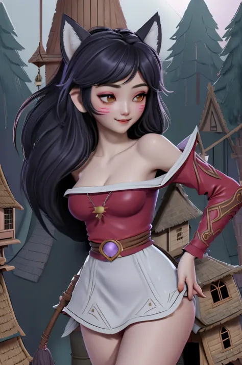 close up 1girl in, ahri, league of legends, teenager, solo, long hair, super long black hair, pale skin, full medium breasts, cl...