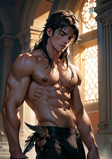 Close up, theres a naked man is floating, black tight briefs, mature male, muscular, veins, Sexybody, anthropomorphic, extra detailed body, detailed body, Best quality, masterpiece, ultra high res,detailed background,realistic, real shadow and light,depth ...