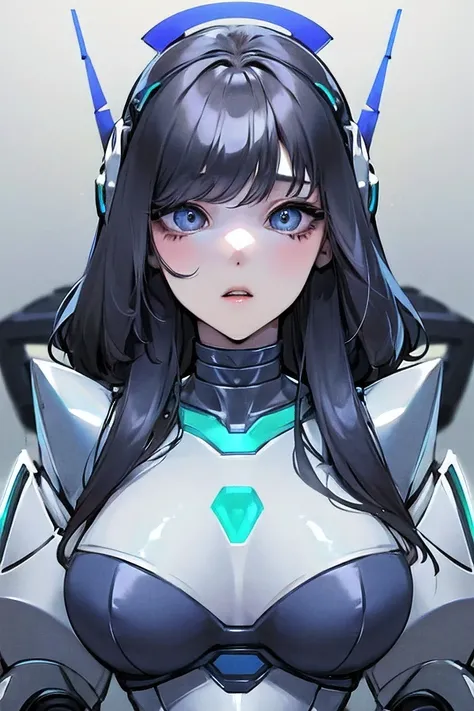 empty eyes,robotized woman ,big bust,Robot Joint ,Metal skin,dress,android,Robot Suit