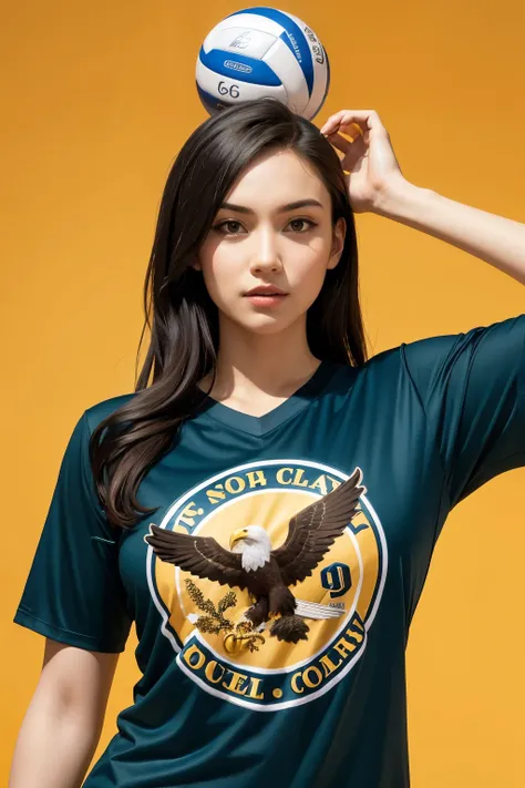 Volleyball team shirt with an eagle on the front, number and claw behind, gold details on the sleeve