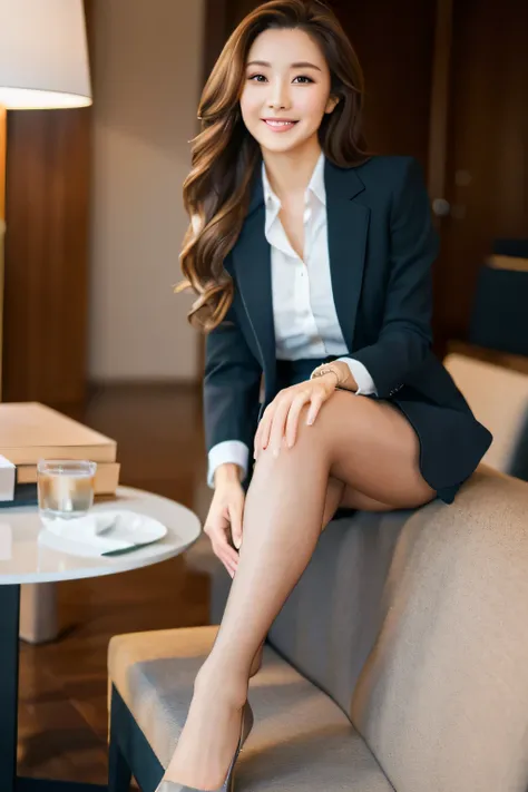 whole body, Highest quality, Realistic, Very detailed, finely, High resolution, 8k wallpaper, One beautiful woman,, Light brown messy hair, Wear a business suit, Sharp focus, Perfect dynamic composition, Beautiful and exquisite, Thinning hair, Detailed Rea...