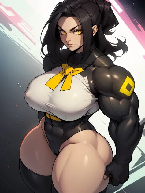 evil girl thick thick thick thick massive breasts huge muscles dark energy black hair yellow eyes pale skin