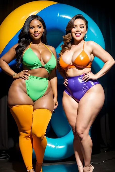 Objective: Capturing the captivating charm of two confident and curvaceous women, showcasing their fun and playful personalities in vibrant neon attire.
Attire: The Perfect HUGE ASS Lady duo are dressed in a masterpiece of a neon orange bubble romper, ador...