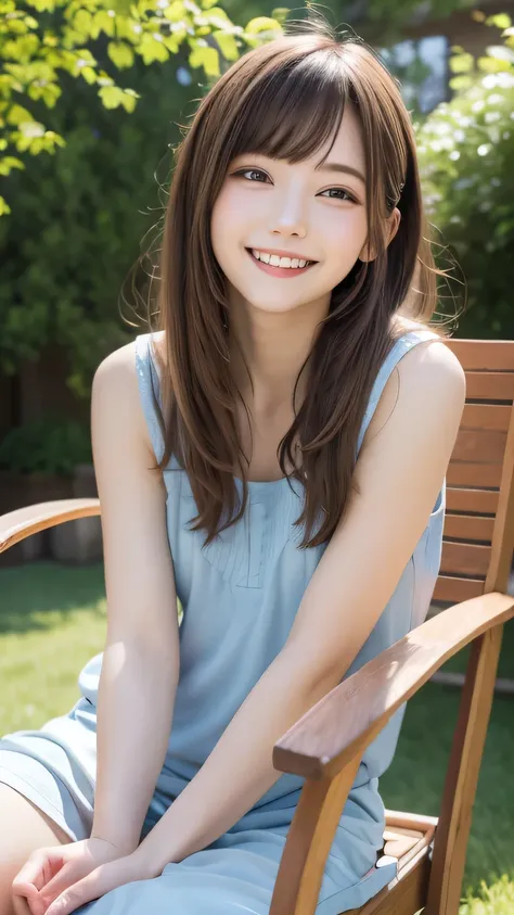 Best picture quality (8K, high resolution, Masterpiece: 1.2), super detailed,  215 Short Hair,Three braids long hair, 16-year-old woman, 


situation: A warm early summer afternoon、Taking a nap in a reclining chair in the garden。
detailed:
angle: A shot ta...