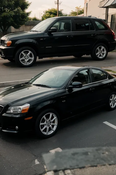 Black car driven by 3 clowns 