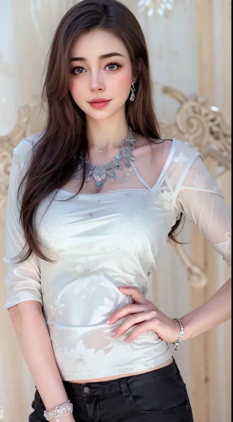 Sharp focus :1.2, A pretty girl 24 years old with perfect figure :1.4, Slender abs :1.3, Raw photography、超A high resolution, full body, Ultra High Definition, Detailed Photo, Smiling, Sexy, Facing Camera, Close-up , (1girl), Beautiful Face, (Realistic Fac...