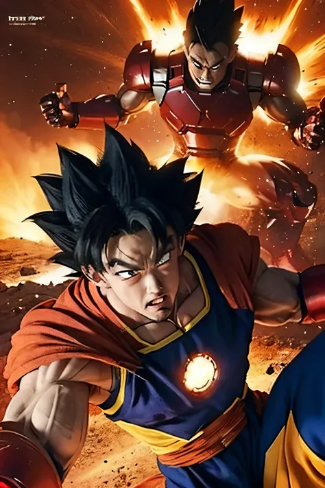 Put goku /dragon ball z using/wearing the armor of Iron Man | 