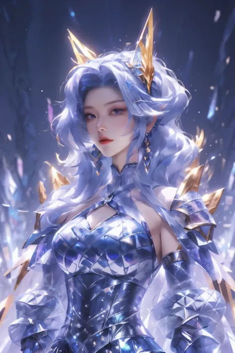 Close up of woman in silver and blue dress, Pan Chengwei on artstation, author：Yang J, Detailed fantasy art, Stunning character art, Fan Art Best Artstation, Epic and beautiful character art, Beautiful armor, Extremely detailed Artgerm, Detailed digital an...