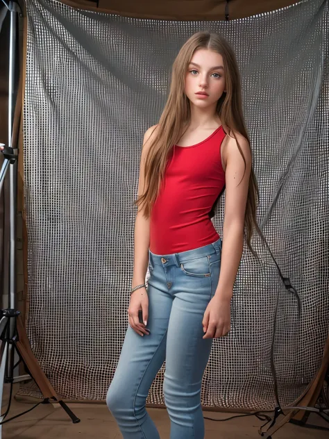 (tween fashion model), at a photography studio, full body, pale white girl, blueeyes, super long hair, waist length hair, skinny...