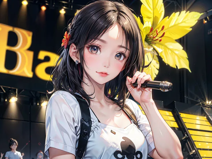 ((Best of the highest quality, 8k, Masterpiece, raw photo: 1.1)), (Sharp focus: 1.1), (1 AESPA, slim body type female, 22 y/o: 1.1), solo, Portrait Waist Up, (realistic, photo-realistic:1.37), face focus, cute face, finely eyes, (forehead, short hair, updo...