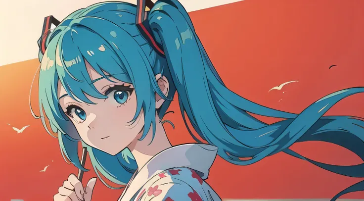 masterpiece, Highest quality, Super detailed, Yukata at the summer festival, Hatsune Miku, Cinematic composition, Shadow