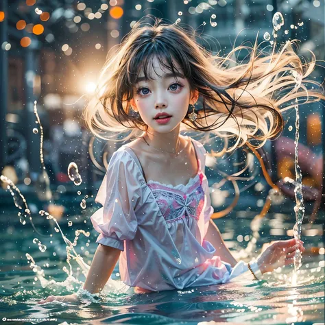 (8k topquality masterpiece: 1.2)(realistic professionalphoto:1.37), volumetriclighting. tiny girls, girl jumping into the water、...