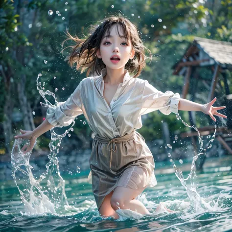 (8k topquality masterpiece: 1.2)(realistic professionalphoto:1.37), volumetriclighting. tiny girls, girl jumping into the water、...