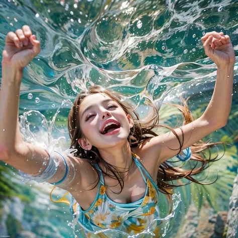 (8k topquality masterpiece: 1.2)(realistic professionalphoto:1.37), volumetriclighting. tiny girls, girl jumping into the water、...