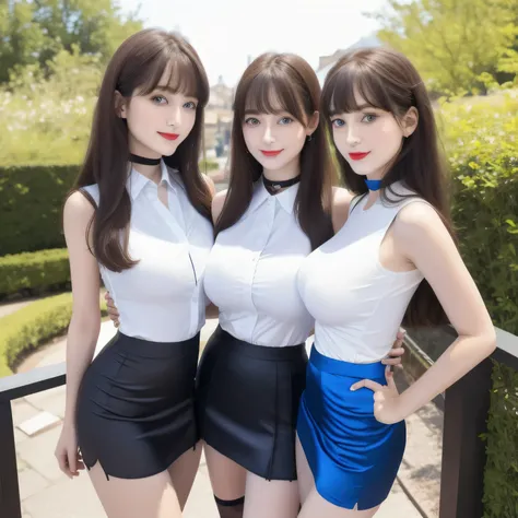 100 Girls,Crowded, Long Hair, Brown Hair, Sleeveless, sexy, A line of girls, Girls standing in line, Girls only, Sisters, ((Tight satin shirt、mini skirt))，Full body photo:1.9， Adorable， smile， Slim face, The body is slim， Short Brown Hair， 32k, masterpiece...