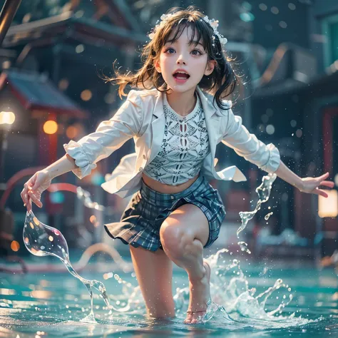 (8k topquality masterpiece: 1.2)(realistic professionalphoto:1.37), volumetriclighting. tiny girls, girl jumping into the water、...