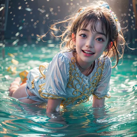 (8k topquality masterpiece: 1.2)(realistic professionalphoto:1.37), volumetriclighting. tiny girls, girl jumping into the water、...