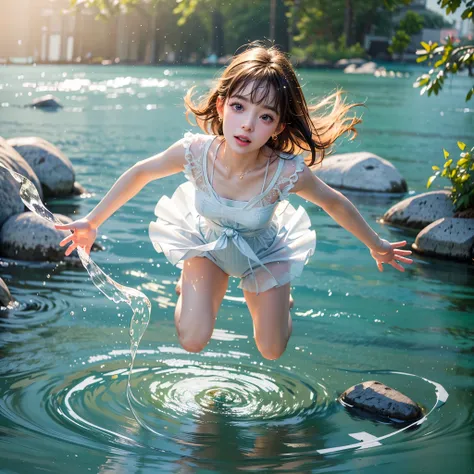 (8k topquality masterpiece: 1.2)(realistic professionalphoto:1.37), volumetriclighting. tiny girls, girl jumping into the water、...