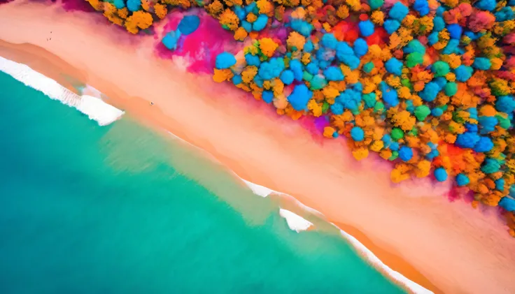 aerial view of a colored beach