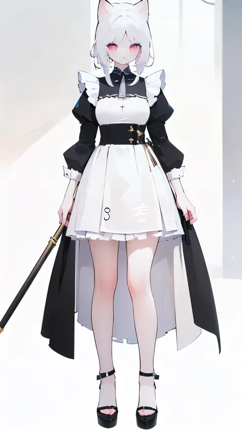 Tsundere 18 year old girl, beautiful and delicate eyes, beautiful lips, very detailed 눈과 얼굴, long eyelashes, 1girl, white cat ears, foot long bag, Front view, Red-eye, (top quality, 4K, 8K, high resolution, masterpiece:1.2), very detailed, (realistic인, rea...