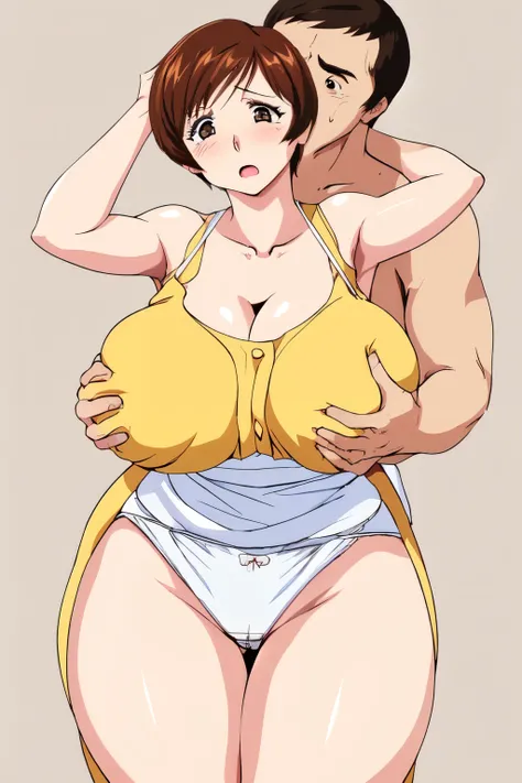 masterpiece, highest quality, High resolution, 1girl, 1boy, hetero, sex, sexual intercourse, Pornographic images, short hair, etsukoto, brown Eyes, fine grain, fine grain, (((Thick thighs, Plump thighs, Voluptuous thighs, Thighs alone are enough))), Huge a...