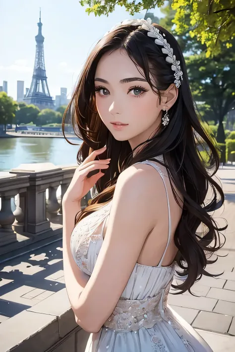 Highest quality、High resolution、Detailed Background、(Beautiful face in every detail:1.4)、Anatomically correct、(Detailed facial expressions)、Teenage beauty、(Highly detailed face:1.2)、(Huge breasts:1.2)、Cute hair colour、Braided long hair、Wavy Hairstyle、well-...