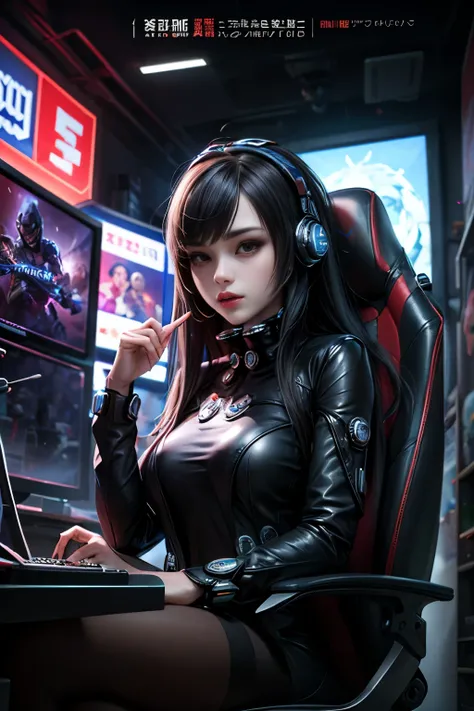 Highest quality, Super quality, 16K, Incredibly absurd, Very detailed, 2.5D, delicate and dynamic, Movie Scenes, official, Poster Design, e-sports, Tokyo, Indoor Stage, , Gaming PC, Gaming, head set, Big screen, Flashy lighting, psychedelic, gaming chair, ...