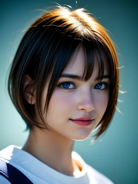 (Photo Real:1.4), (hyper realisitic:1.4), (Smooth lighting:1.05), 1 girl, teenager, blue eyes, happy, shy, smile, (looking away:1.2), Close-up of the face, Soft lighting, Back lighting, (Finest Real Textured Skins), Super fine face, glowy skin, retinas, An...