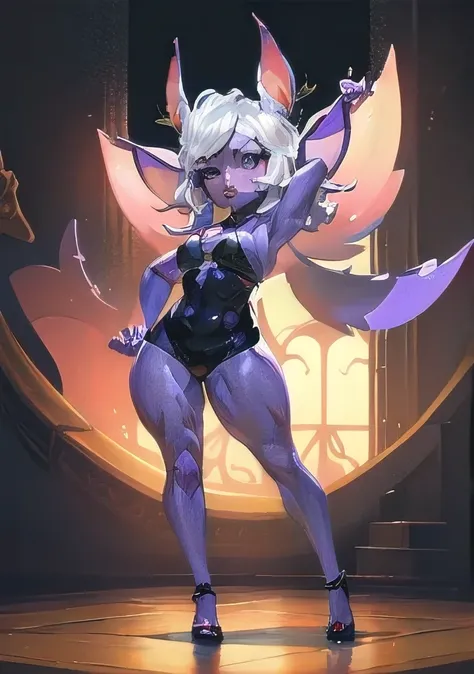 Sexy pose with her characteristic clothes , full body size, full body and shoes, sexy body, detailed body big tits, great figure, ultra detailed, Beauty Model, coquette, Tristana de league of legends