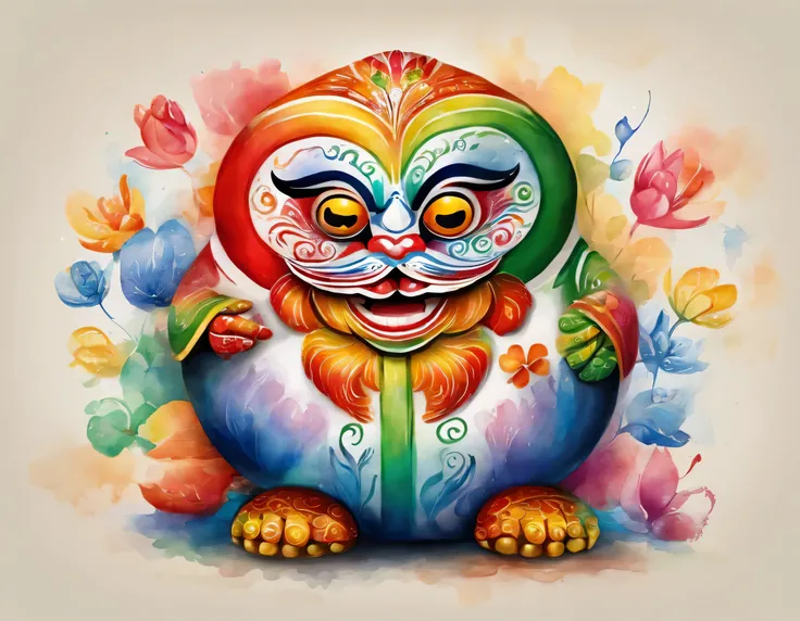 Japanese lucky charms、Illustration of a Daruma figurine. It has a design that looks like it was drawn in one stroke, like calligraphy. The Daruma figurine is painted in rainbow colors with a gradation.、Smiling。
To the viewer、A gorgeous design that brings h...