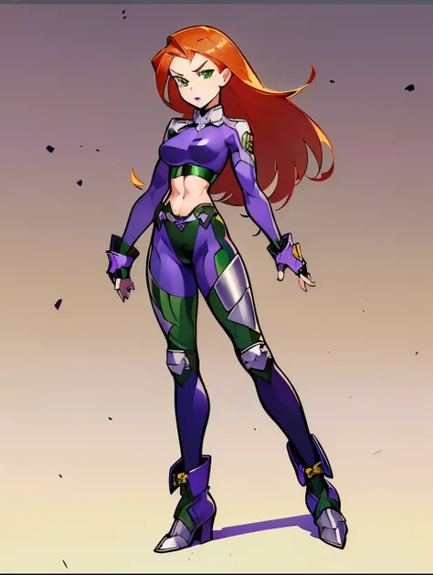 (My Hero Academia Style), ((((Kim Possible)))), ((Cartoon)), ((1girl)), (((Solo))), (((Redhead))), (((long hair))), (((green eyes))), (((purple lips))), (((Green tight-fitting long-sleeved leotard))), (((Green tight-fitting leotard))), (((Long-sleeved tigh...