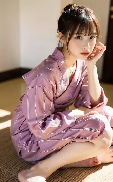 4086kbit，Attention to detail，The Truth About Skin and Skin Texture,

Age 25, 1 person, ((Beautiful female announcer, Naughty lips, Naughty bare legs:1.2)),

((Tight, complex colored yukata, The length is short and the thighs are visible:1.5)),

((Japanese-...