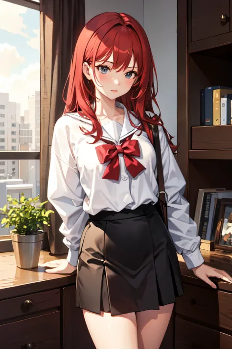 ((Highest quality)), ((masterpiece)), (detailed), high school girl, Lewd,　red Hair，Returning home，
