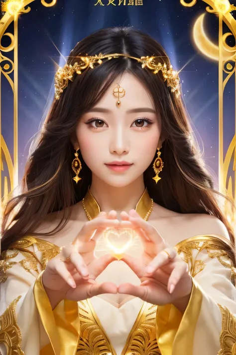 Golden Goddess Flyer, Majestic Goddess of Love and Magic, Her hands are glowing with a mysterious power.Her hands are warm and inviting.Her presence is a ray of hope and joy..Her golden aura is、It is a shining golden aura of love and protection..Shooting s...