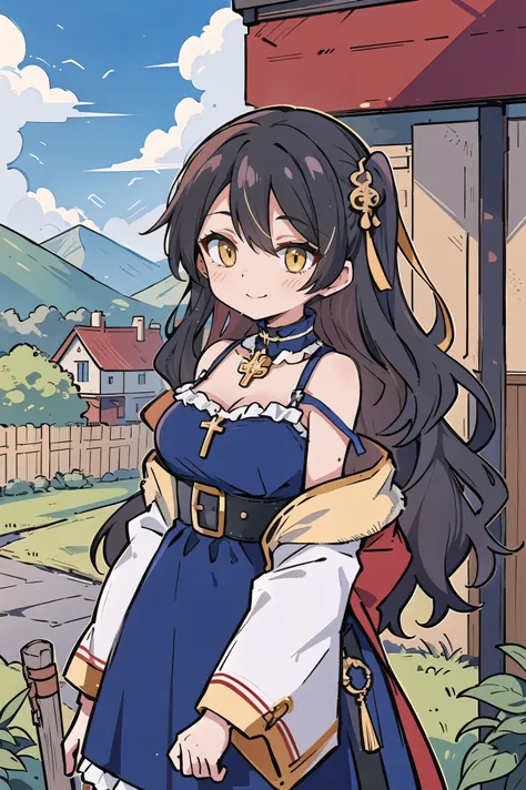 (masterpiece:1.2), (high quality:1.2), (hui xiyi:0.75), rekkyo sensen, rekkyou sensen, solo focus, girls with((black hair, tits cleavage, exposed breasts, breasts close up, dress, blue clothes, ribbon belt, off-shoulder sleeves, long sleeves, furry jacket,...