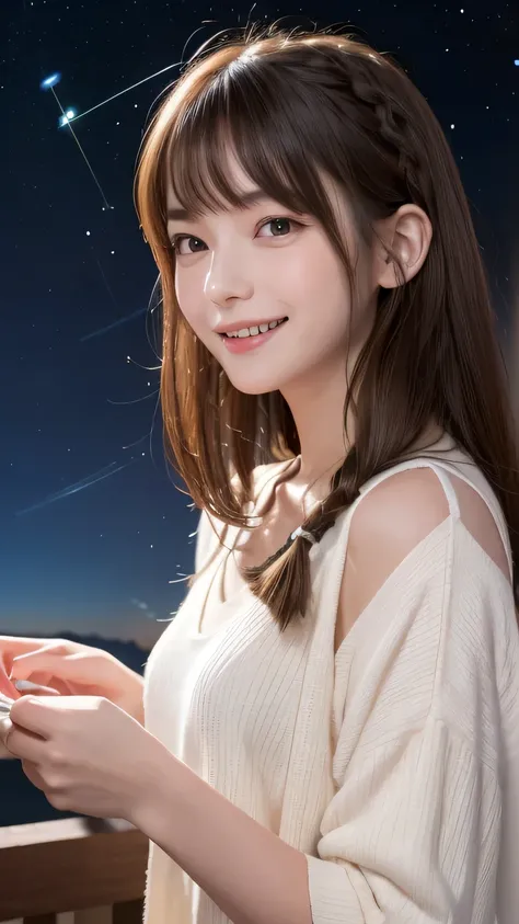 Best picture quality (8K, high resolution, Masterpiece: 1.2), super detailed,  215 Short Hair,Three braids long hair, 16-year-old woman, 


 situation: Astrologer doing astrology under the stars。
detailed:
angle: A side shot of a man looking up at the nigh...