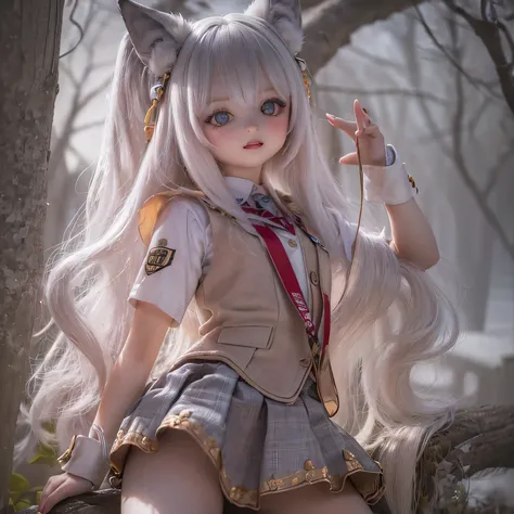 (Highest quality, High resolution, Realistic:1.37),Very detailed, Beautiful details,Beautiful lip detail,Very detailed目と顔,Long eyelashes,One Girl,Sharp focus,Vibrant colors,Soft lighting,Fenrir Girls,Big Breasts,Fantasy elements,Snow Scene,ice magic,Flowin...