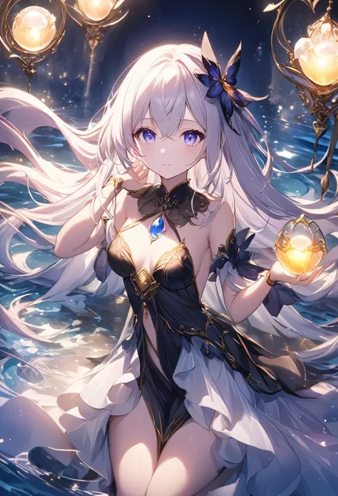 This mysterious fairy、It has an otherworldly beauty that captures the essence of the mystical realm.。Lilia, Her skin has a delicate bluish glow, It reminds me of the soft glow of moonlight reflecting off a still pond.. Her Hair, Dark as the deepest night, ...