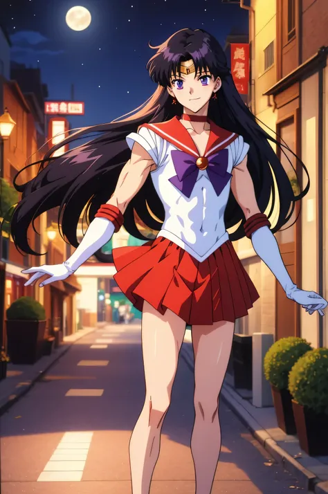 masterpiece、Highest quality、High resolution、absurdes、Ultra-detailed、Male focus、Cute eyes、((Anime Bishonen、14 years old))、Sailor Mars、boy、solo、Long Hair、Black Hair、、A golden circlet on the forehead、Sailor Warrior Uniforms、White gloves、Red sailor collar、Whit...