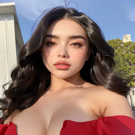 a woman in a red dress posing for a picture, soft devil queen madison beer, madison beer, gorgeous latina face, hailee steinfeld, madison beer girl portrait, violet myers, charli bowater, olivia culpo, dua lipa, portrait sophie mudd, :: madison beer, charl...