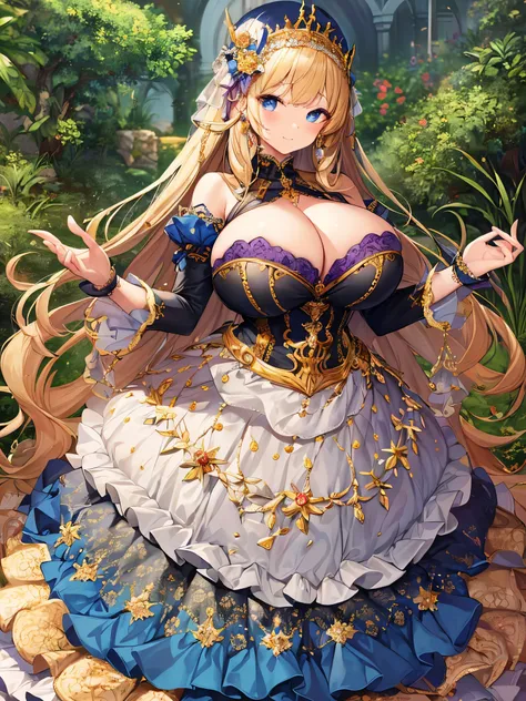 ((moe anime artstyle)),((Masterpiece)),(Best Quality),((Super Detail)),((Very Delicate and Beautiful)),Solo,full body,((full body portrait)),absurdly gigantic tits,(((1 bling-bling princess in beautiful embroidery and jeweled gorgeous rococo ballgown with ...