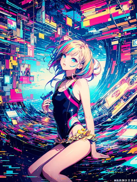 (masterpiece、Highest quality、Highest quality、Official Art、beautifully、beautiful:1.2、(One Girl:1.3)、Glitch Art、(Digital Distortion)、Pixelated Fragments、Data Corruption、Colorful Noise、visual confusion、Contemporary aesthetics、Runaway Light and Electricity、Atm...