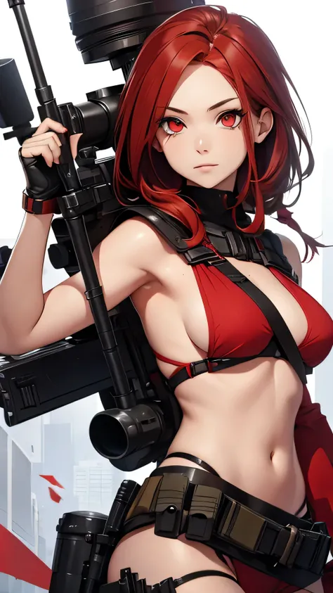 young half naked woman, red eye, Red hair, Sniper clothing, Sniper rifle