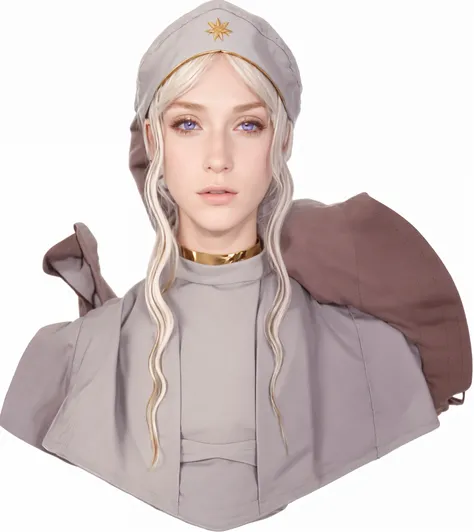 Girl, silver-gold hair, purple eyes, European, septa cap