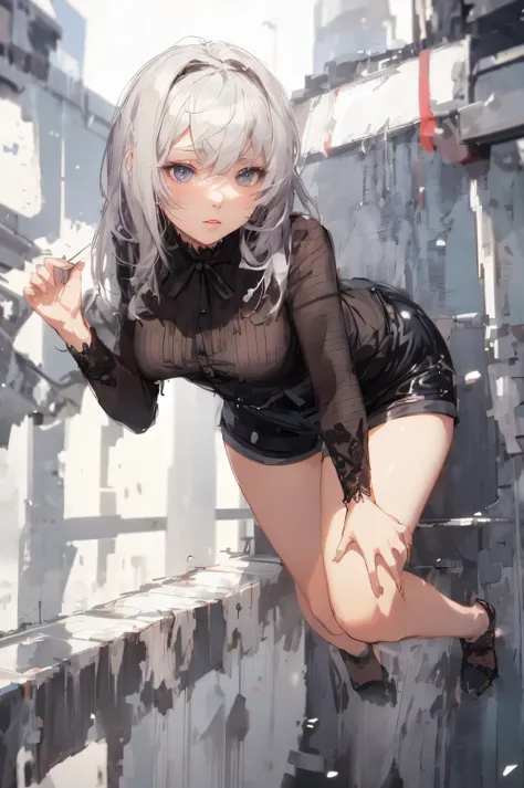 anime girl dressed in black leaning on a wall with a knife, best anime wallpaper 4k konachan, seductive anime girl,  in dress, guweiz and pixiv artstation, guweiz and artstation pixiv, guweiz, anime girl in a black dress, beautiful anime girl squatting, th...