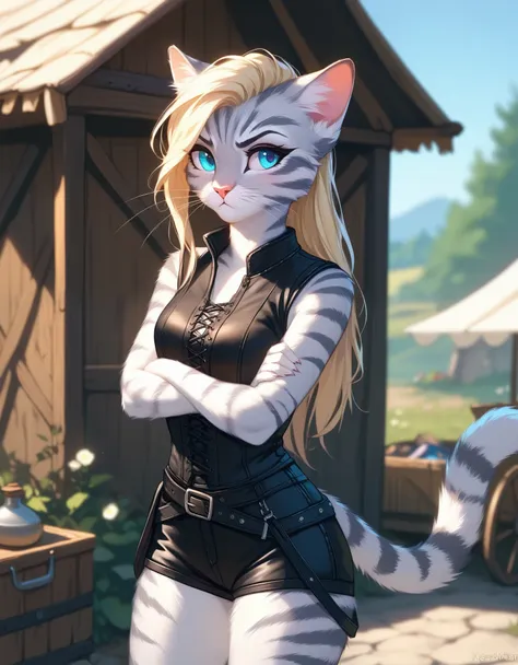 solo, score_9,score_8_up,score_7_up, source_furry, kat, anthro furry feline, female, tall slender body, long blonde hair, underc...