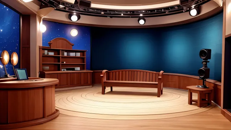 A bench in a television studio
